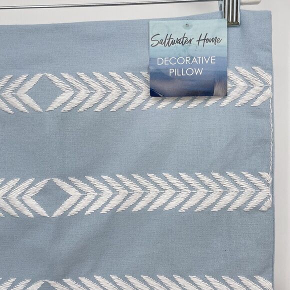 Coastal Accent Pillow Case Cover14"x18" Small Rectangle Blue White Herringbone - Picture 3 of 6